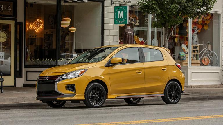 2024 Mitsubishi Mirage in mustard yellow.